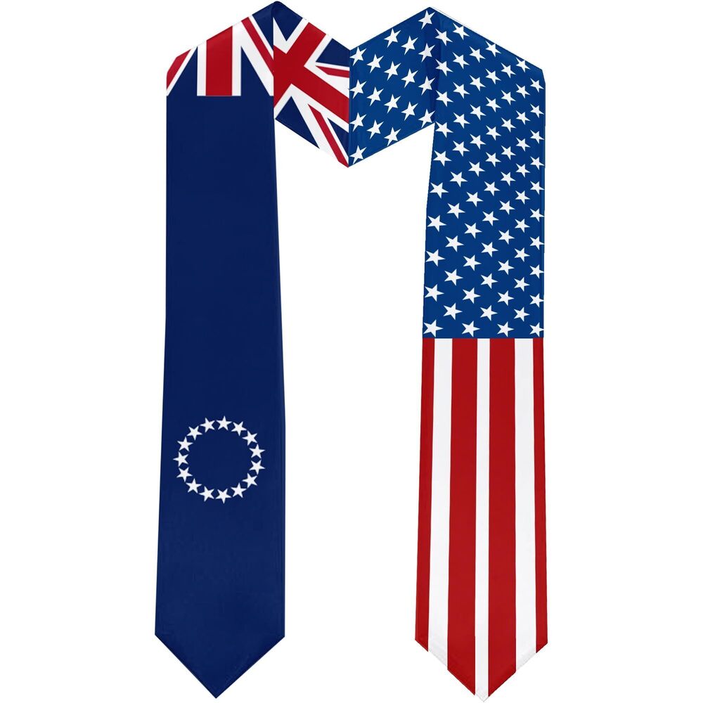 4102 2025 The Cook Islands Flag and USA Flag Graduation Stole Graduation